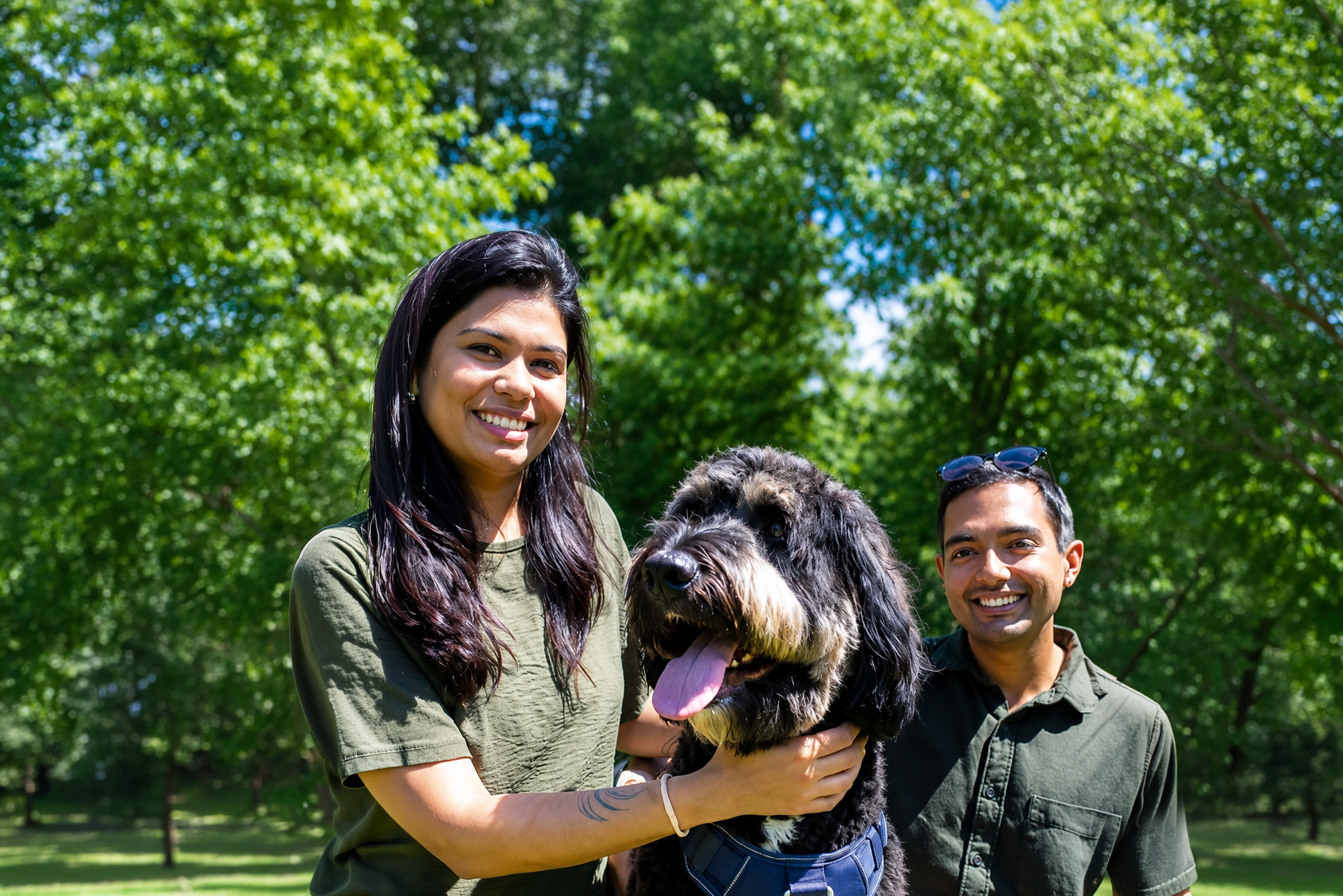Woofing co-founders Gayatri and Devesh with their Bernedoodle, Mia, sharing the story behind Woofing's fresh, gently cooked dog meals made with locally sourced ingredients in British Columbia.